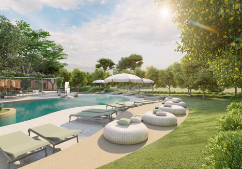 Sunbathing area of pool at Parga Beach Resort